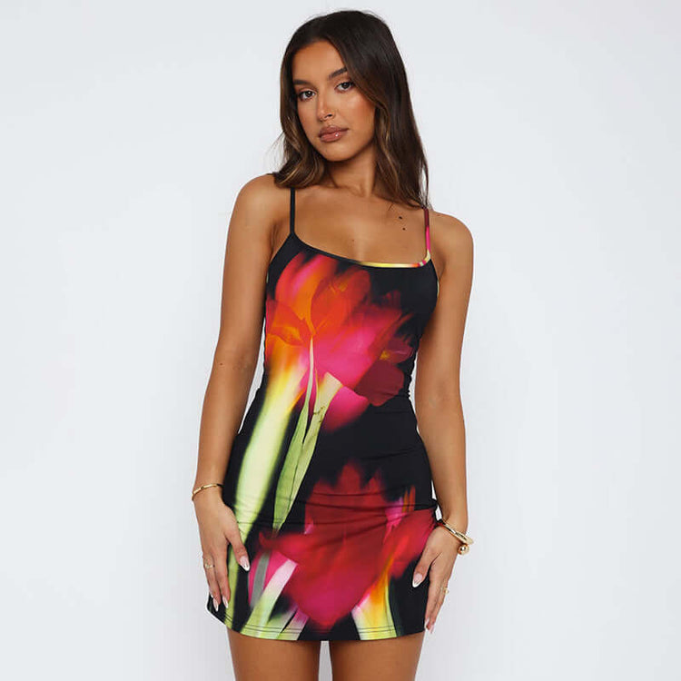 Summer Flowers Printed Suspender Dress